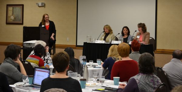 The "Direct Contact With Voters" panel included (from left) Susie Weinacht, Cedar Rapids City Council member; Karyn Finn, president of the Hudson Community School District Board; and Rep. Lisa Heddens of Iowa's 46th District.