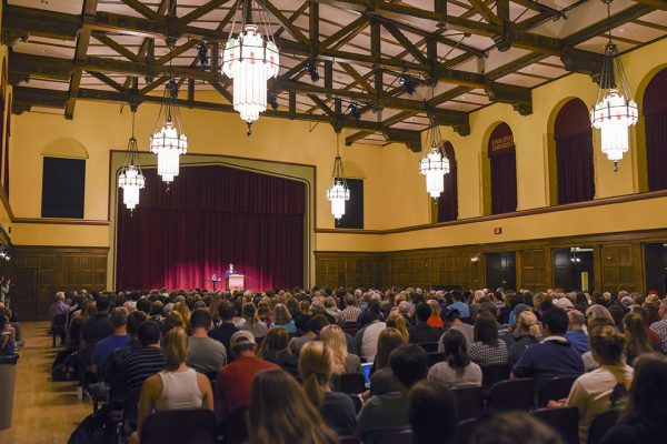 Sen. Amy Klobuchar's public presentation was attended by more than 800 people in the Great Hall of Iowa State's Memorial Union.