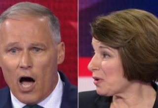 Gov. Jay Inslee and Sen. Amy Klobuchar debate June 27, 2019. (Photo credit: CNN)