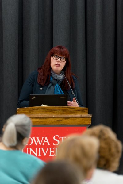 Valerie Hennings, associate professor of political science at Morningside College, participated in a panel discussion on women's political participation since 1920.