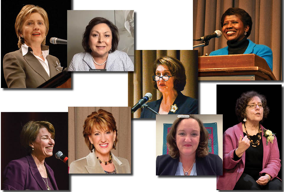 Collage of Mary Louise Smith Chair speakers Hillary Clinton, Susana Martinez, Mara Liasson, Gwen Ifill, Elaine Weiss, Katie Porter, Carly Fiorina and Amy Klobuchar